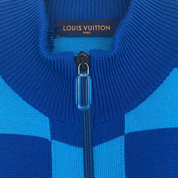 Louis Vuitton Sweater Wool Zipup Jacket Blue LV Knit Damier Mens Large Virgil - Picture 4 of 15